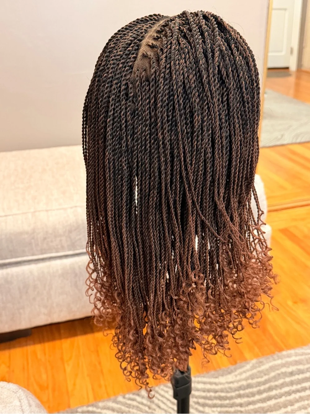 Synthetic 14” Ombre Brown Senegalese Mini Twist Braided Wig with Curly Ends  017